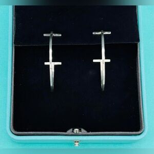 Tiffany & Co SS Retired Large T Wire Hoops Pristine
